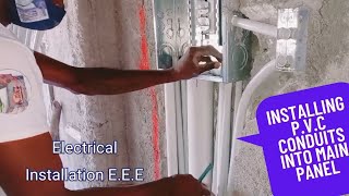 How to install p.v.c conduits into main breaker panel !! #Mansionhouse