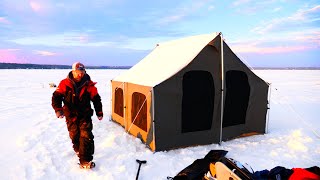 Tent Camping on ICE. January Fishing Adventure on Lake Superior