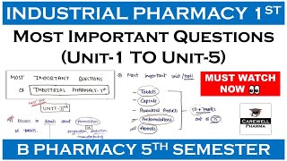 Industrial pharmacy 5th semester important questions || industrial pharmacy 5th semester || Carewell
