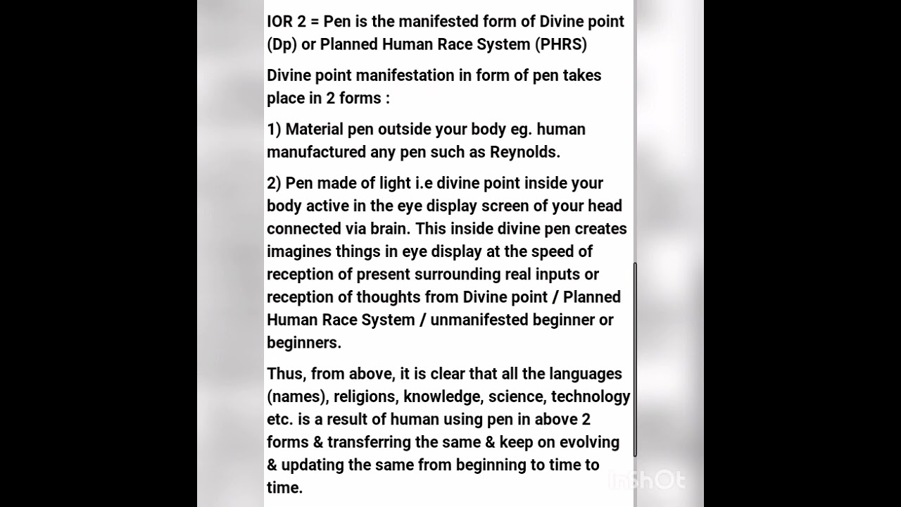 IOR 2 = Pen is the manifested form of Divine point (Dp) or Planned Human Race System (PHRS)