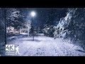Celestial snowfall night walk in the suburbs of finland  slow tv 4k