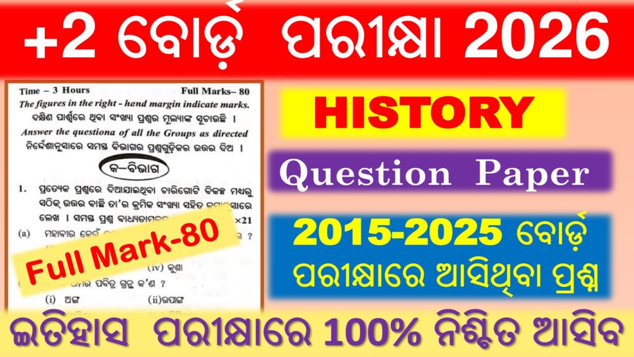 +2 2nd Year Arts CHSE Exam 2026 || History 80 Mark Questions Paper || +2 2nd Year History 