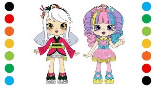 Shopkins Shoppies Sara Sushi & Rainbow Kate Coloring Pages for Kids | Digital Coloring