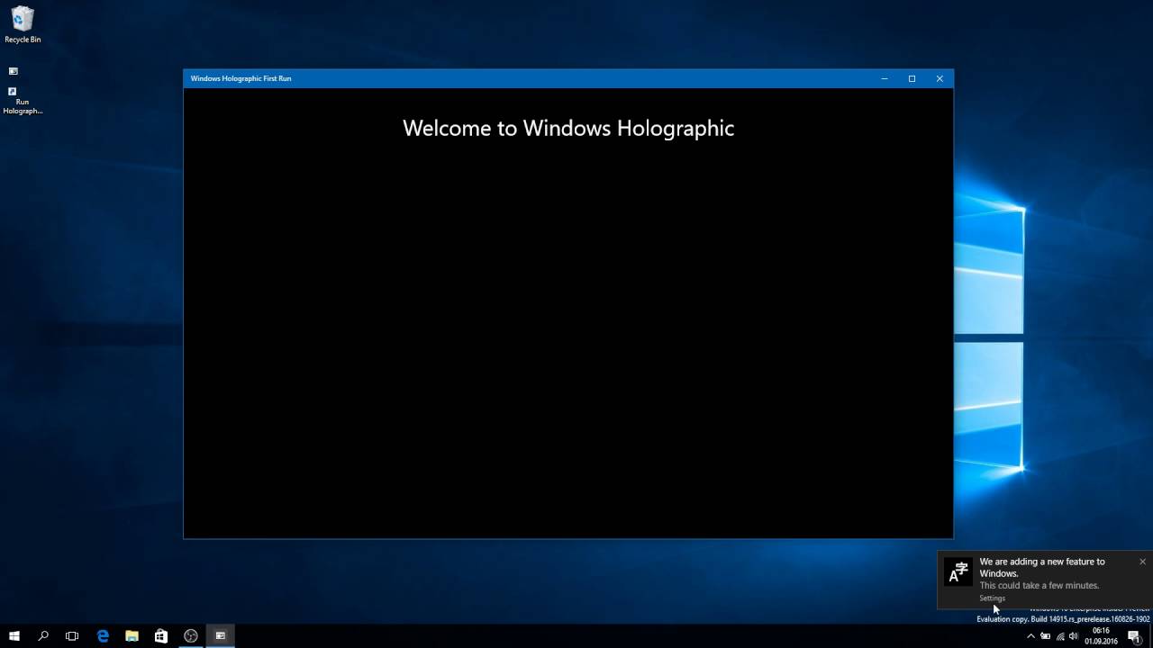 Windows Holographic First Run in Windows 10 Build 14915