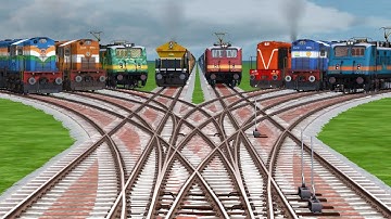 8 Trains Crossing On Bumpy Forked Diamond Railroad Tracks #trainsimulator | train sim world 4