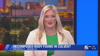 Investigation underway after decomposing body found in Greeneville culvert
