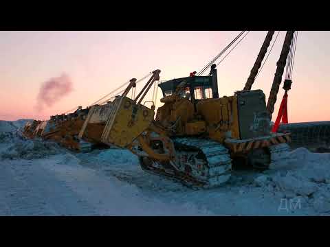 ⚠️ Процесс укладки трубы. Работа на севере. Трубоукладчики и экскаваторы Komatsu.