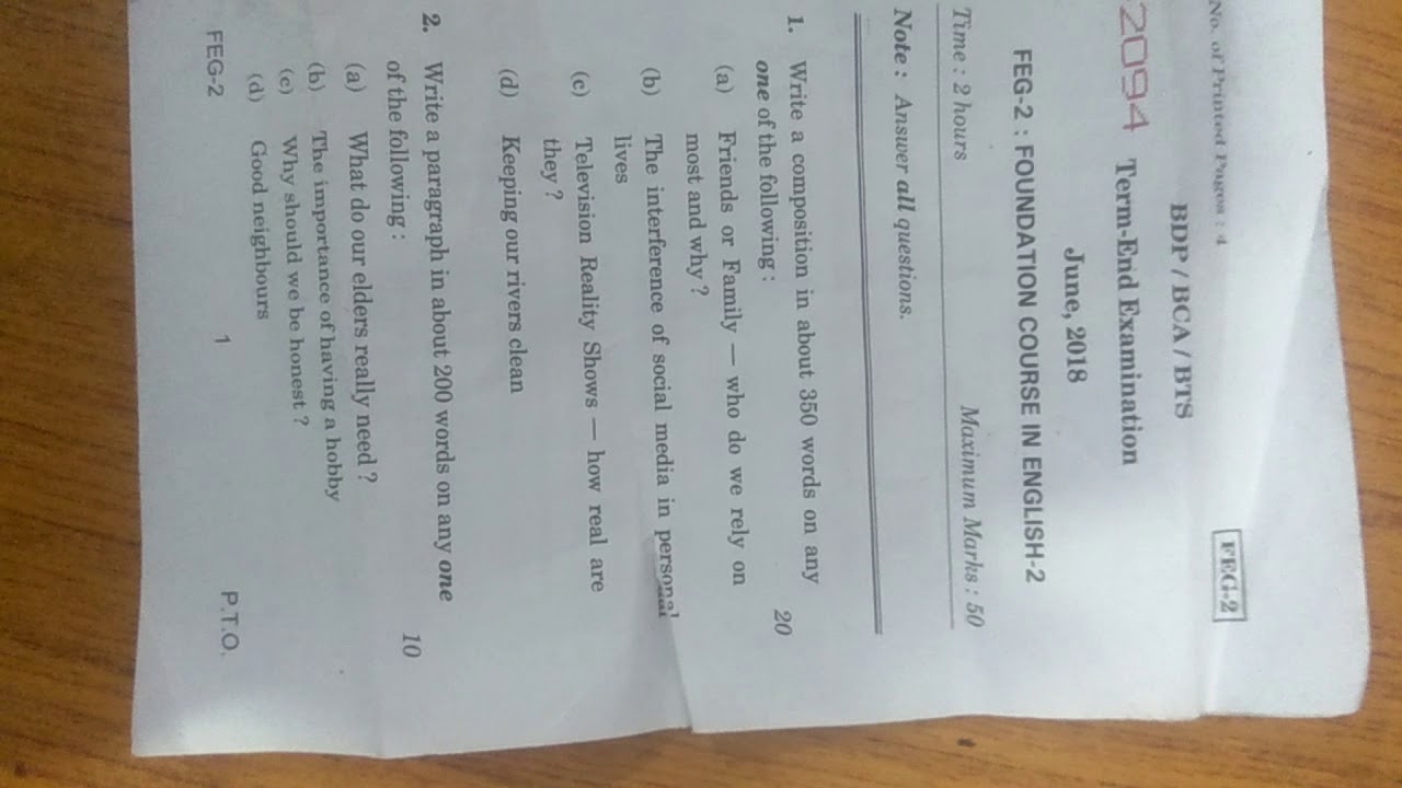 JUNE-2018 QUESTION - YouTube PAPER FEG-02 IGNOU