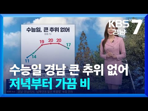 [날씨] 내일 <strong>수능일</strong>, 경남 큰 추위 없어…저녁부터 가끔 비 / KBS  2024.11.13.