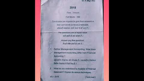 B. Com Management Accounting question paper   🧾  of (semester 3) kolhan University 2018