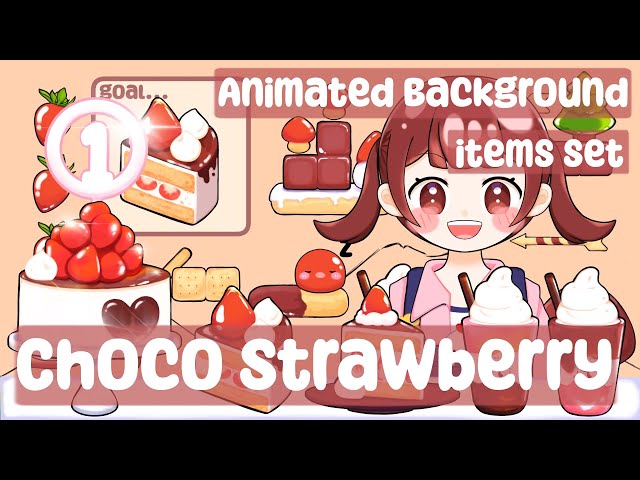 [Vtuber Room] Choco Strawberry Animated Background + Items Set🍫🍓 (On sale/販売中)