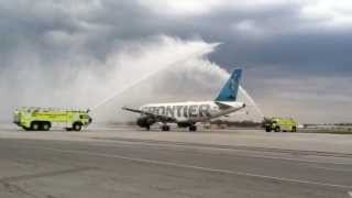 Frontier Airlines inaugural flight to Trenton, NJ with a water cannon celebration
