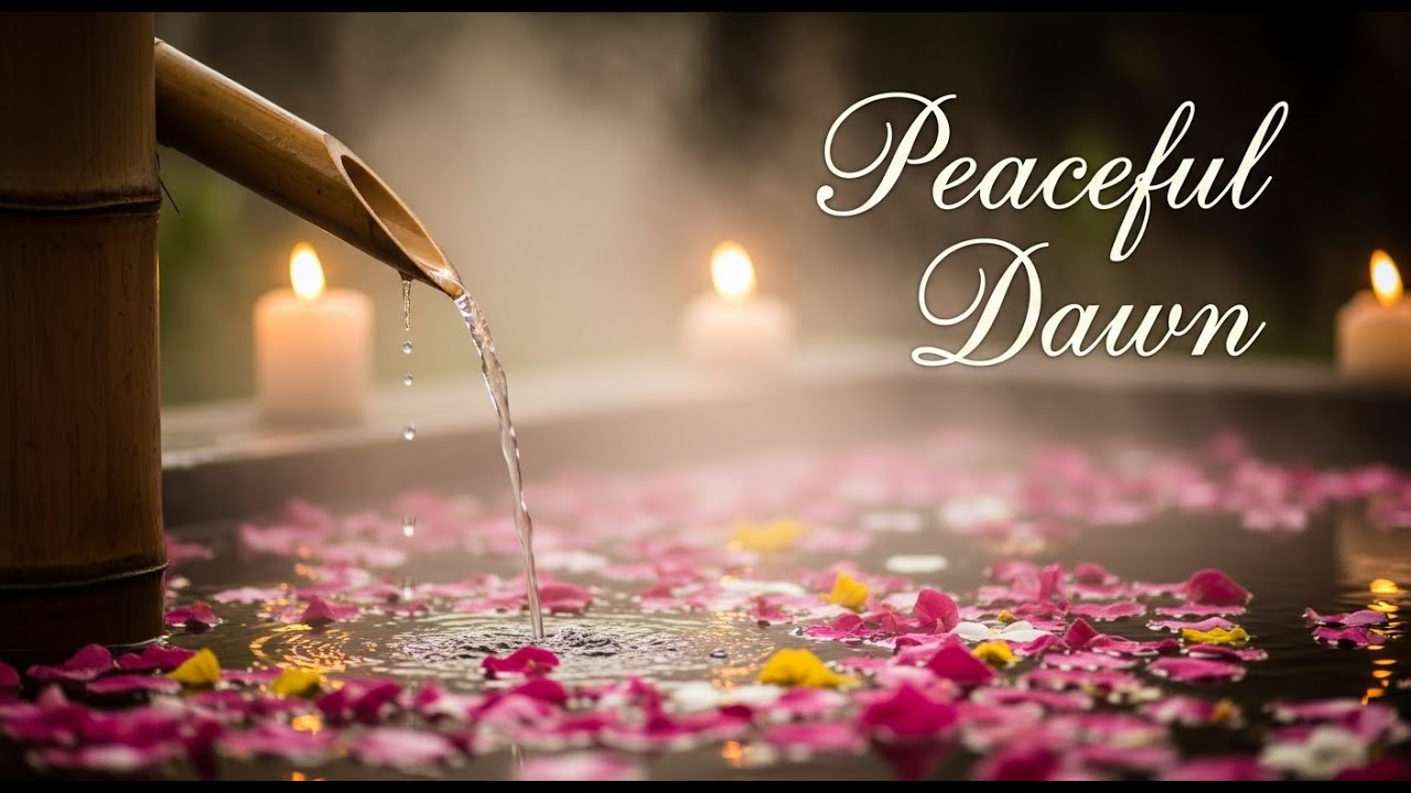 Healing Zen Night Drift Bamboo Fountain and Candle Glow for Deep Sleep Meditation Healing Serenity