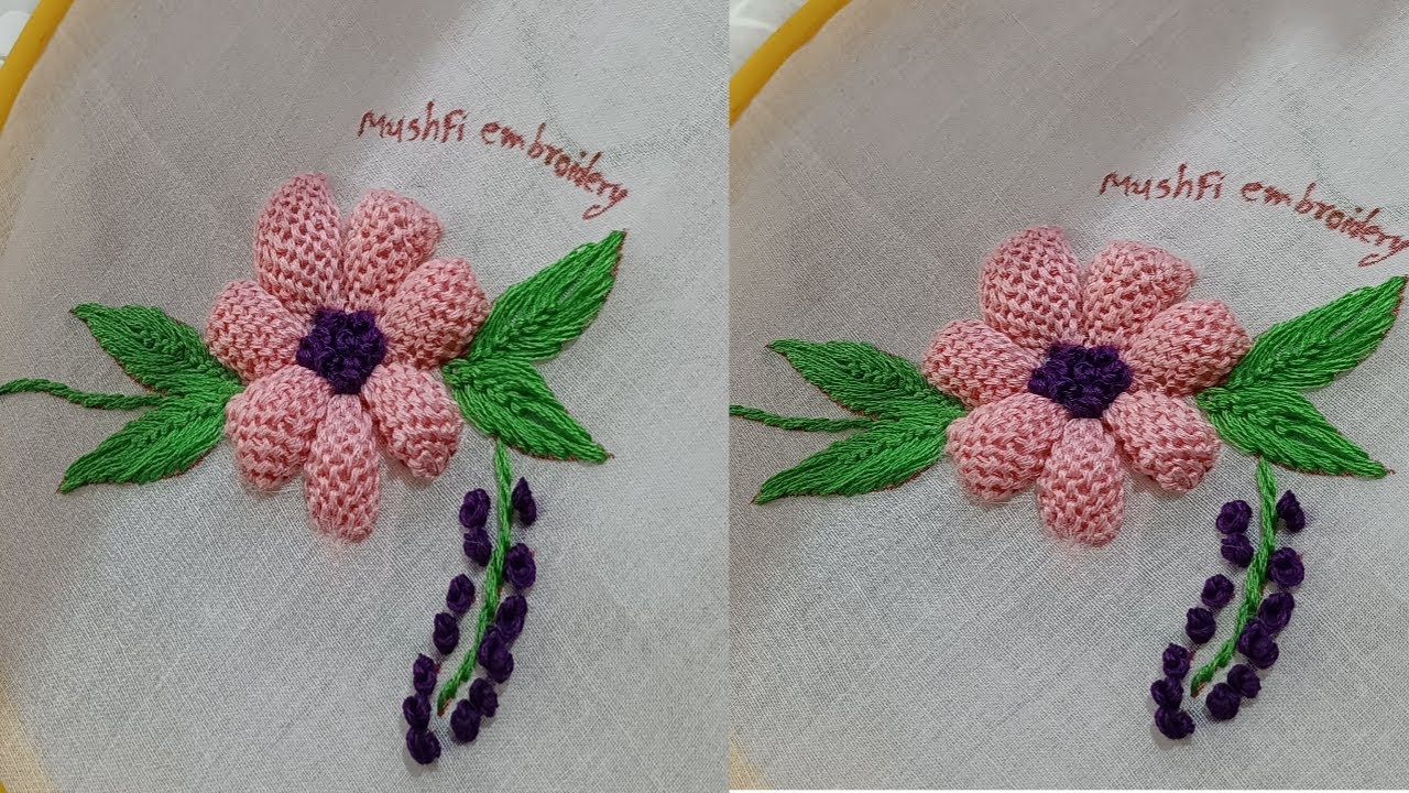 Easy hand embroidery flower design. Padded lace stitch embroidery