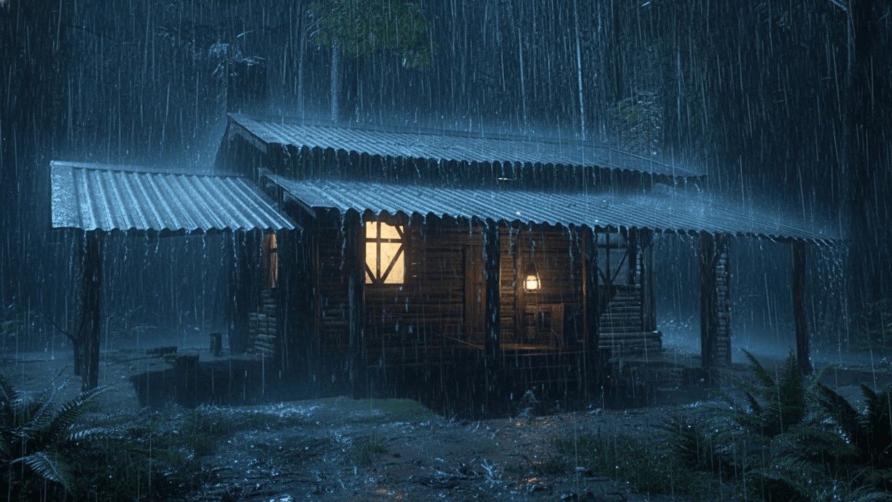 Rain on a Metal Roof with Thunder | Black Screen White Noise for Deep Sleep 🌧️