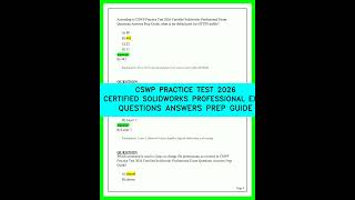 CSWP PRACTICE TEST 2026 CERTIFIED SOLIDWORKS PROFESSIONAL EXAM QUESTIONS ANSWERS PREP GUIDE VID