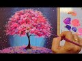 How to paint pink tree cherry blosson  idea  acrylic painting landscape on canvas for beginners