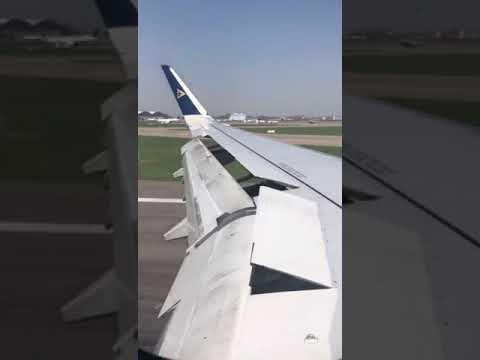 Посадка самолёта авиакомпании Эйр Астаны в Алмате на Airbus A321NEO
