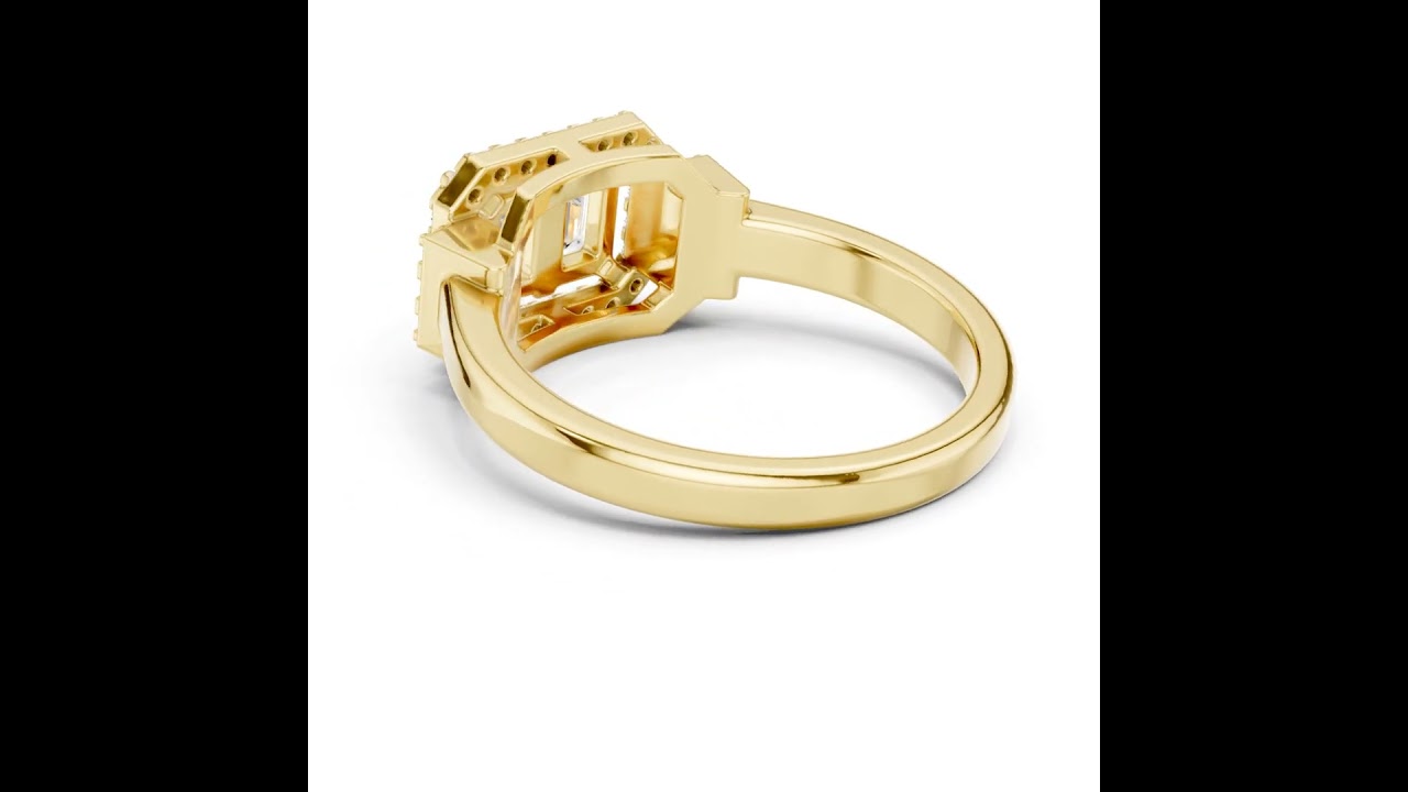 Double Emerald Cut Diamond Halo Engagement Ring