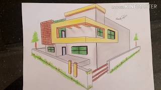 How to draw a 3d villa / dطريقة رسم فيلا 3