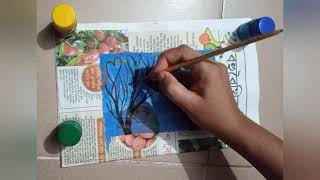 Flower drawing on paper | How to draw flower tree with water colour on newspaper ?