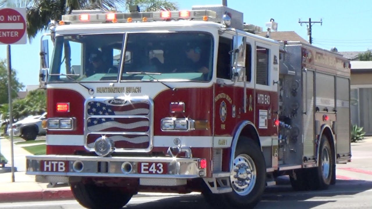 Huntington Beach Fire Department Engine 43 responding - YouTube