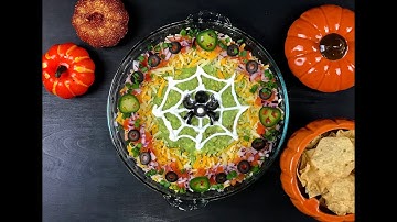 Seven Layer Spider Dip | Halloween Appetizer - Chaitra’s Creations