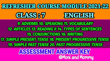 7th Std ENGLISH REFRESHER COURSE MODULE/ UNITS: 9 TO 20/ASSESSMENT ANSWER KEY@MoniandMommy