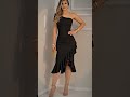 Women's Elegant Slim Fitted Ruffle Hem Asymmetrical Neck Split Midi Dress