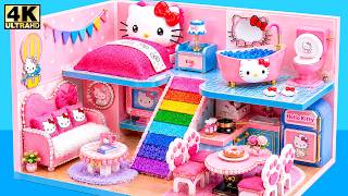 Build Pink Hello Kitty House with Cute BedRoom, Rainbow Stair from Clay✨ ❤️ DIY Miniature House