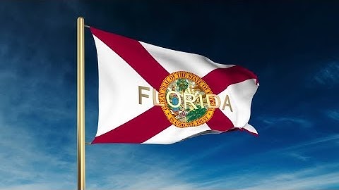 4K florida flag slider style with title. Waving in the wind with cloud background animation Stock