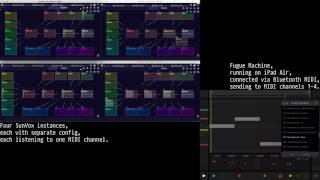 SunVox sequenced by Fugue Machine using four MIDI channels