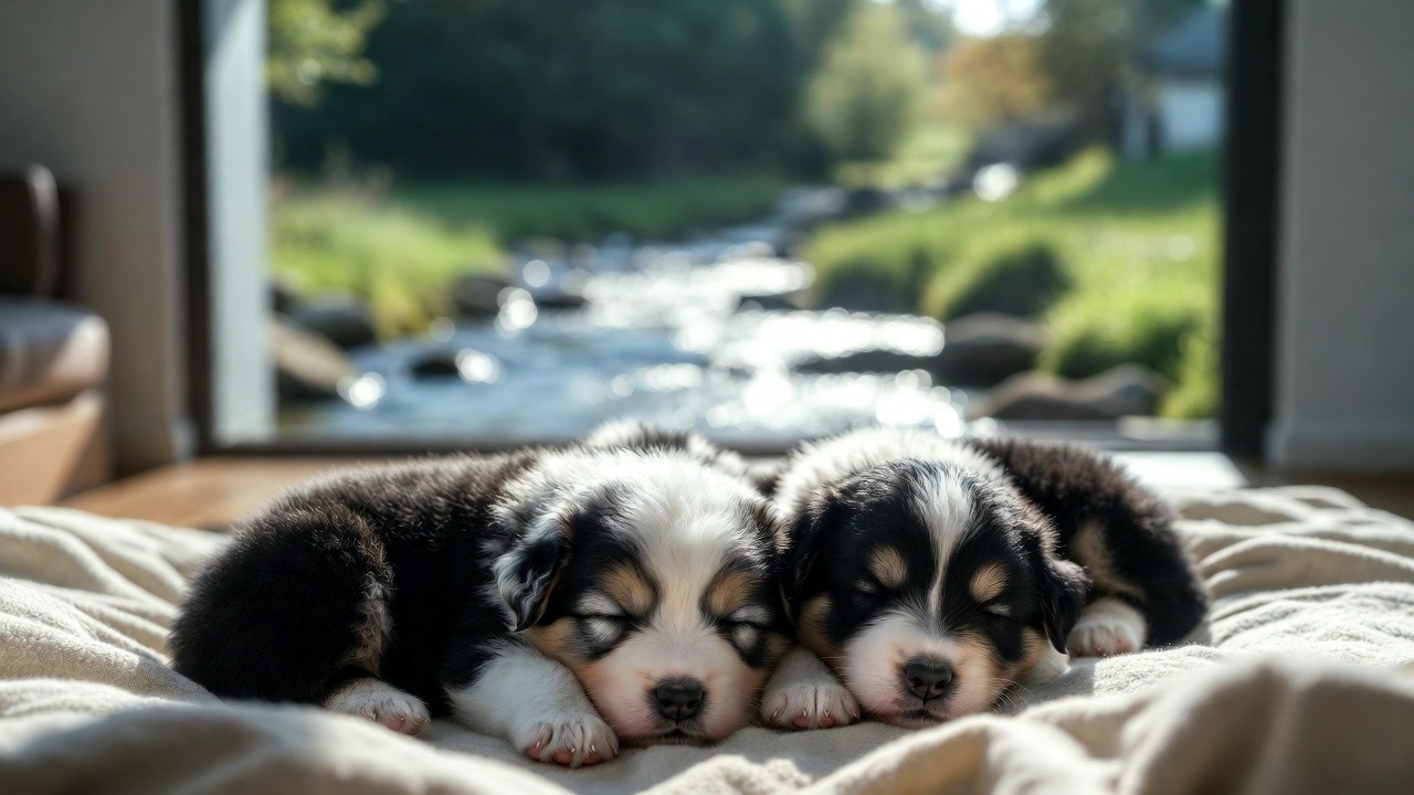 Sleeping Australian Shepherd Puppies 🐶💤 Cozy Puppy Ambience | Animal Ambient Series