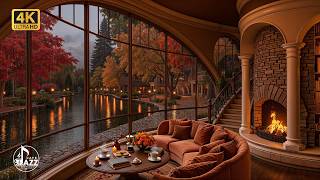 Elegant Autumn Jazz with Riverside Glow | Piano Lounge, Fireplace, Coffeehouse & Reading Music