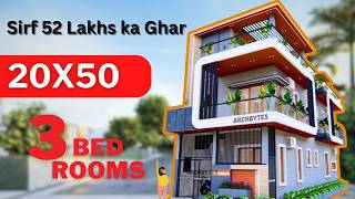 111 Gaj House Design 3D | 20x50 Feet | 3BHK | Walkthrough + Cost Details |Archbytes