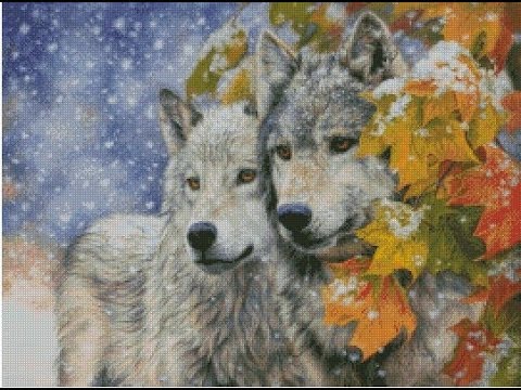Волки на снегу вышивка