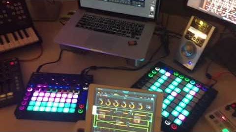 Audiobus + Studiomux + Moebius  to Ableton + Synthmaster + Moog Modular + BeatStep Pro