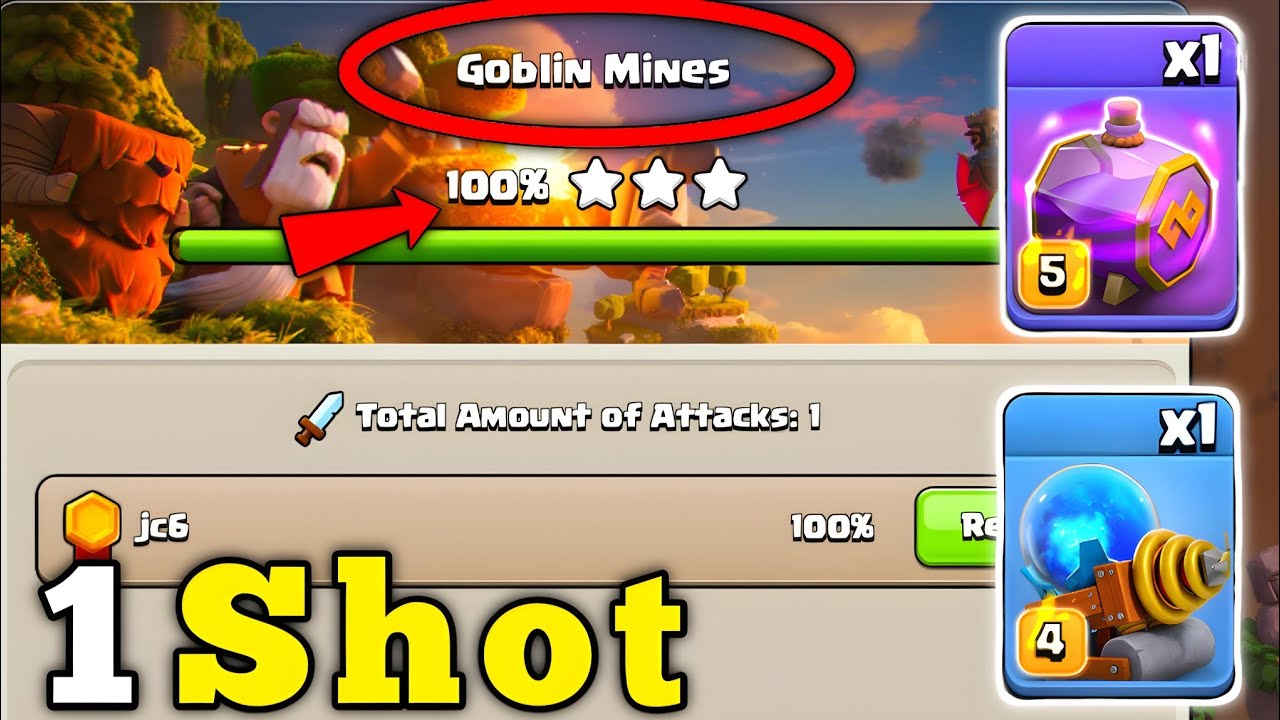 1 Shot Goblin Mines With Most Powerful Troop in Clan Capital