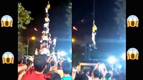 GUY HANGING WITHOUT PANTS AFTER HUMAN PYRAMID FAIL #trending #falling #tower