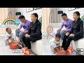 A filial and cute child is washing grandma's feet #baby #funny #cute