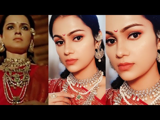 मणिकर्णिका Kangana Ranaut MANIKARNIKA Inspired Natural Makeup Red Saree Look In Hindi