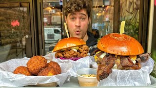 MASSIVE BURGER and COMFORT FOOD HEAVEN at this NYC Restaurant! Food Vlog | DEVOUR POWER