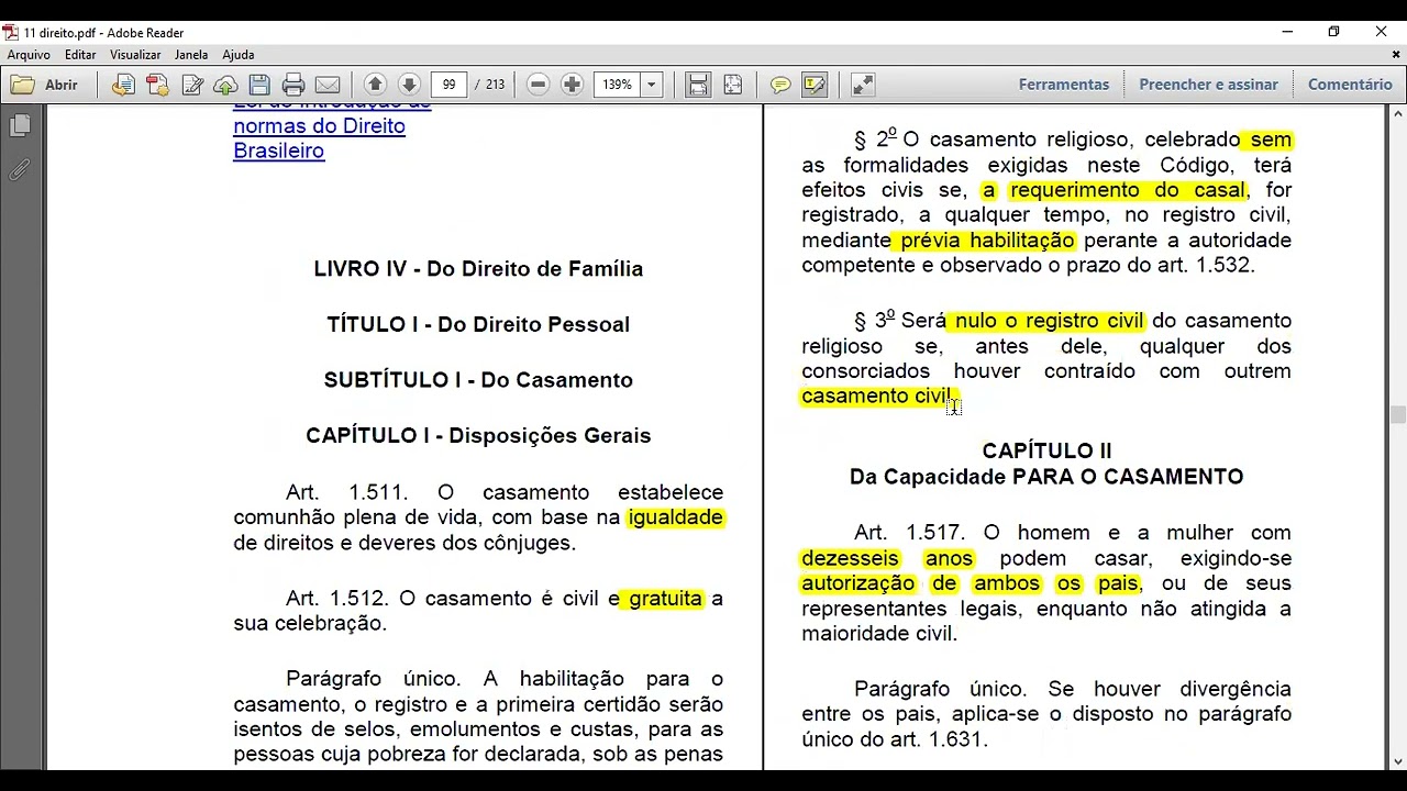 Do casamento - Art. 1511 a 1547 CC