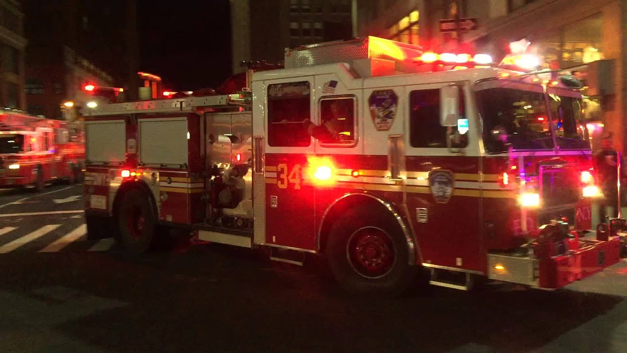 FDNY TOWER LADDER 21 & FDNY ENGINE 34 LEAVING 2 ALARM FIRE & RESPONDING