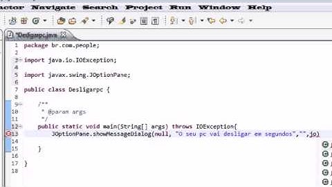 desligar pc no java e executar calculadora  usando o Eclipse