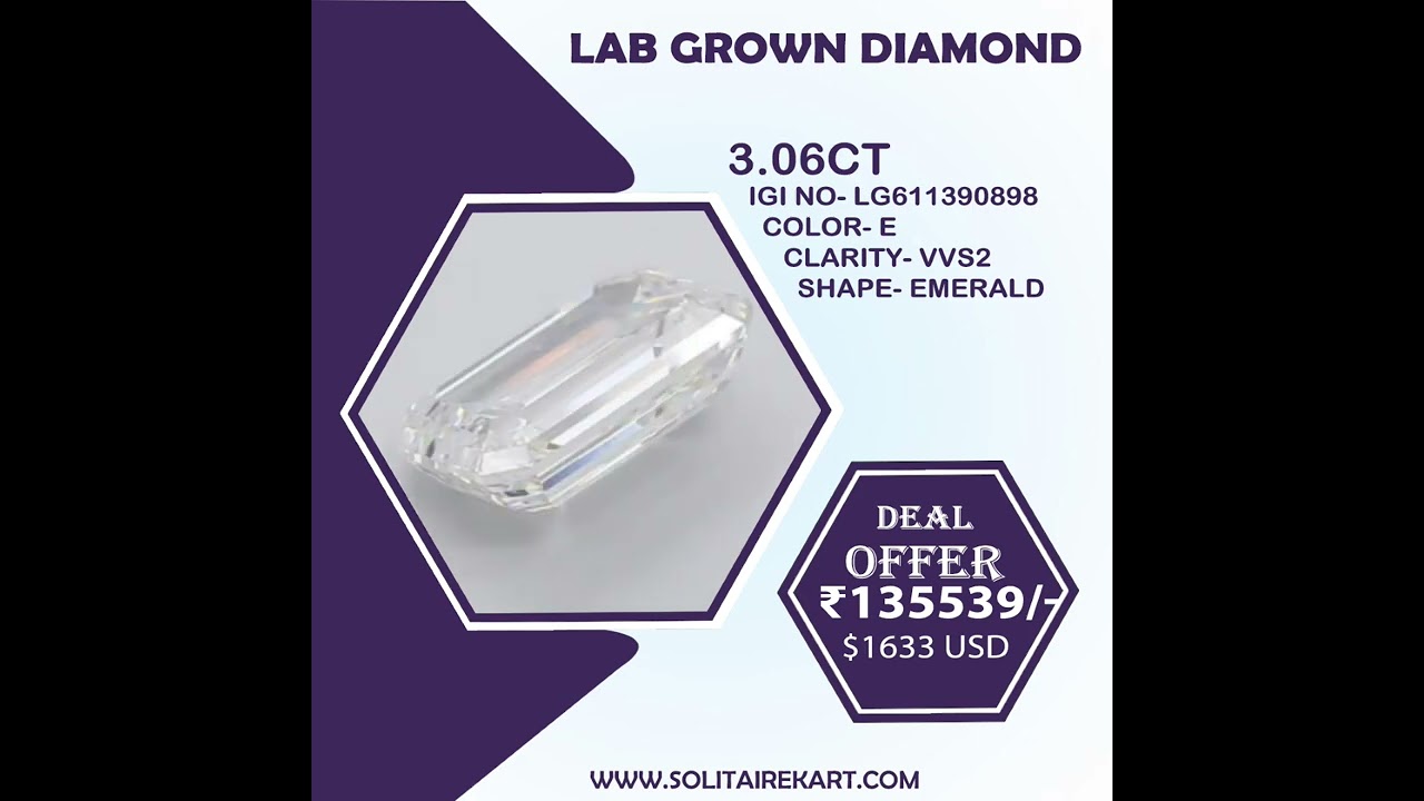 Unveil Radiance with our 3.06ct Lab-Grown Emerald Diamond at an Unbeatable Discount 