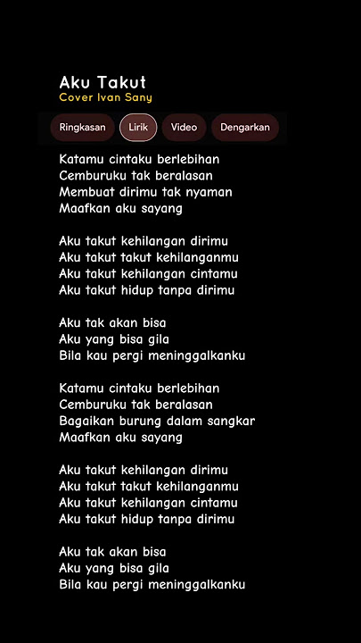 LIRIK LAGU AKU TAKUT - REPVBLIK (Aku takut kehilangan dirimu) Katamu cintaku berlebihan) Cover Sany