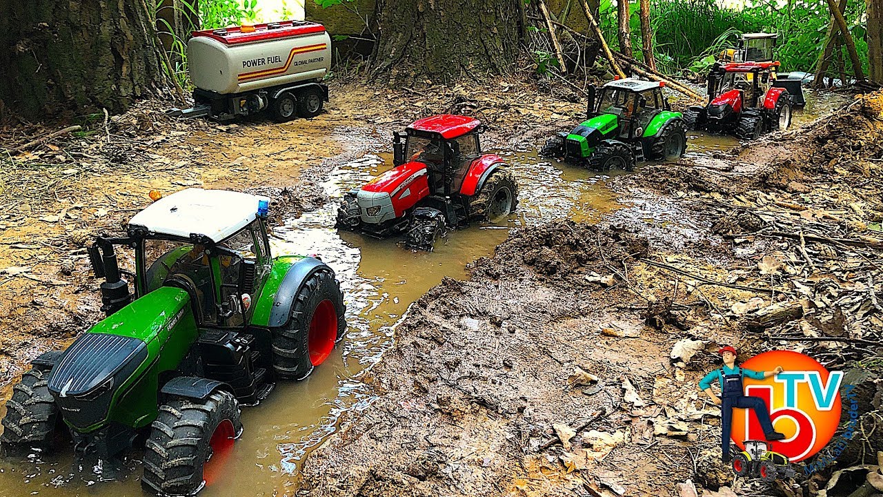 BRUDER RC TRACTORs Stuck In  Mud Action video for kids