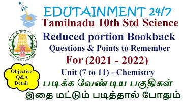 Tamilnadu Samacheer 10th Std Science Book back questions for Reduced syllabus (2021-2022) -Chemistry