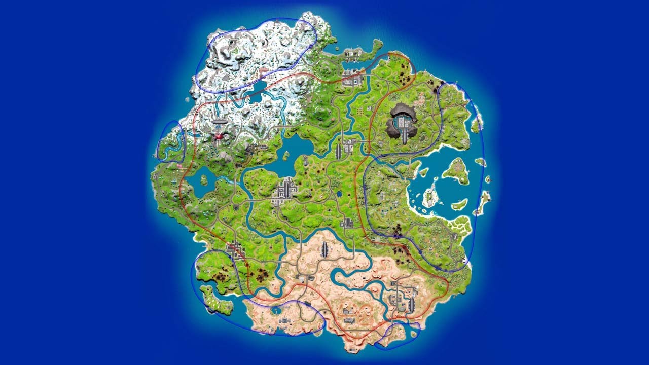 What are the Red and Blue lines on the map in Fortnite Chapter 3 Season 2?